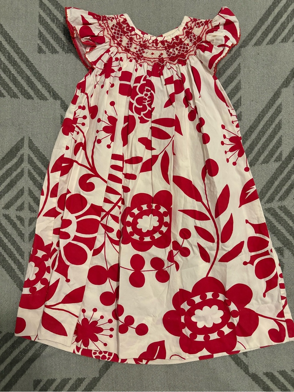 Girls Red and White Floral Smocked Sundress